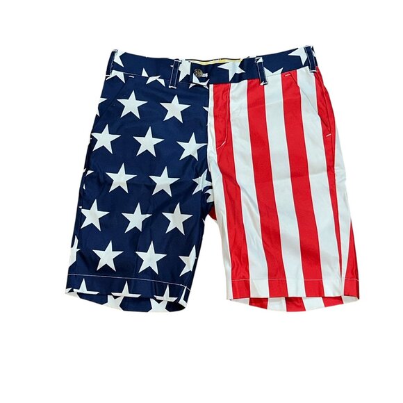 Men's Loud Mouth American‎ Flag 9" Golf Shorts Size 30 4th of July Flat Front - Picture 1 of 5